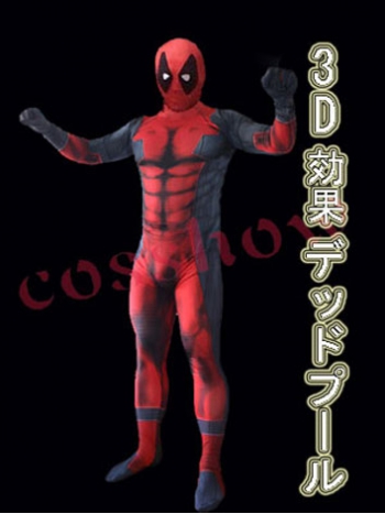 ★全身タイツ Deadpool 3D効果★DEADPOOL デッドプール X-MAN X-メン ライクラ レッド 3Dデザイン 全身タイツ スーツ コスプレ衣装 変装 仮装 cosplay　ストレッス コスプレ コスチューム オーダーメイド