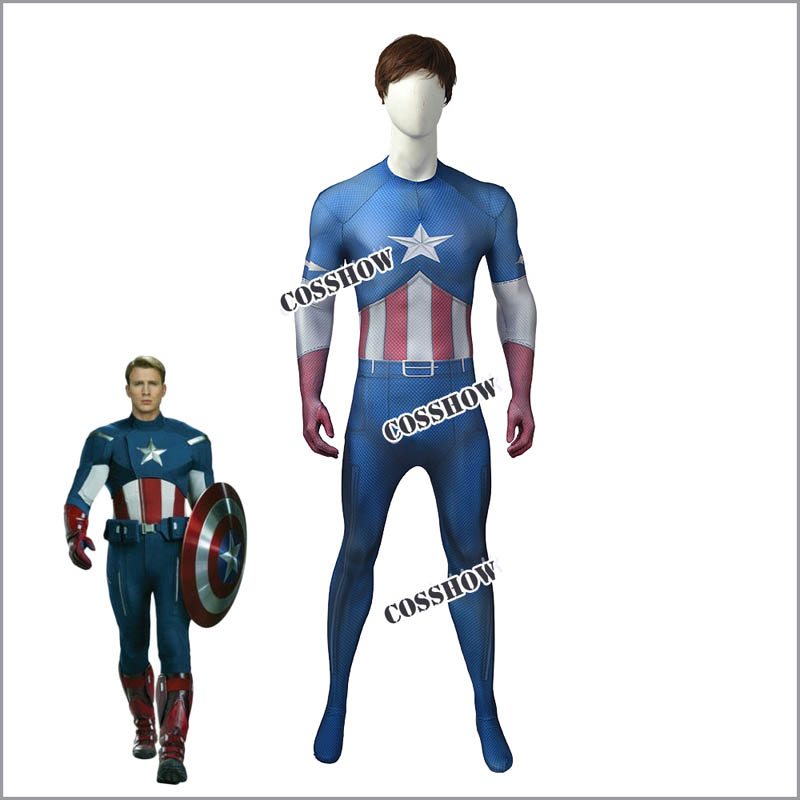 ★キャプテンアメリカ 全身タイツ 3Dププリント◆Marvel's The Avengers3Capitan America スーツ キャプテンアメリカ 縦横伸縮 大きいサイズ cosplay コスプレ衣装 コスチューム オーダーメイド　男女兼用