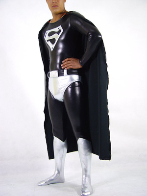 全身タイツ スーパーマン　黒　銀白　男性  コスチューム