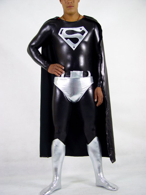 全身タイツ スーパーマン　黒　銀白　男性  コスチューム