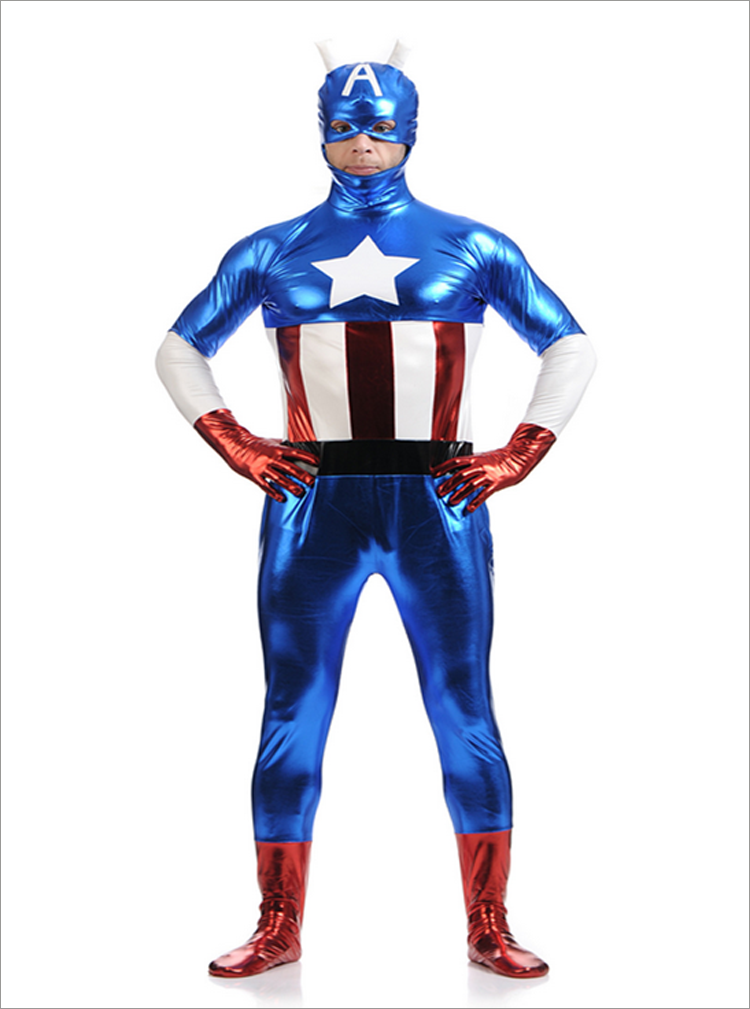 ★キャプテンアメリカ 全身タイツ ◆Capitan America スーツ サイズ豊富 サイズオーダー可能 変装 仮装 コス ハロウィン